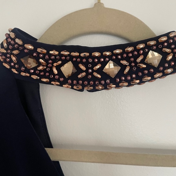 Xscape Navy Blue One-Shoulder Dress with Embellished Trim - Picture 3 of 5